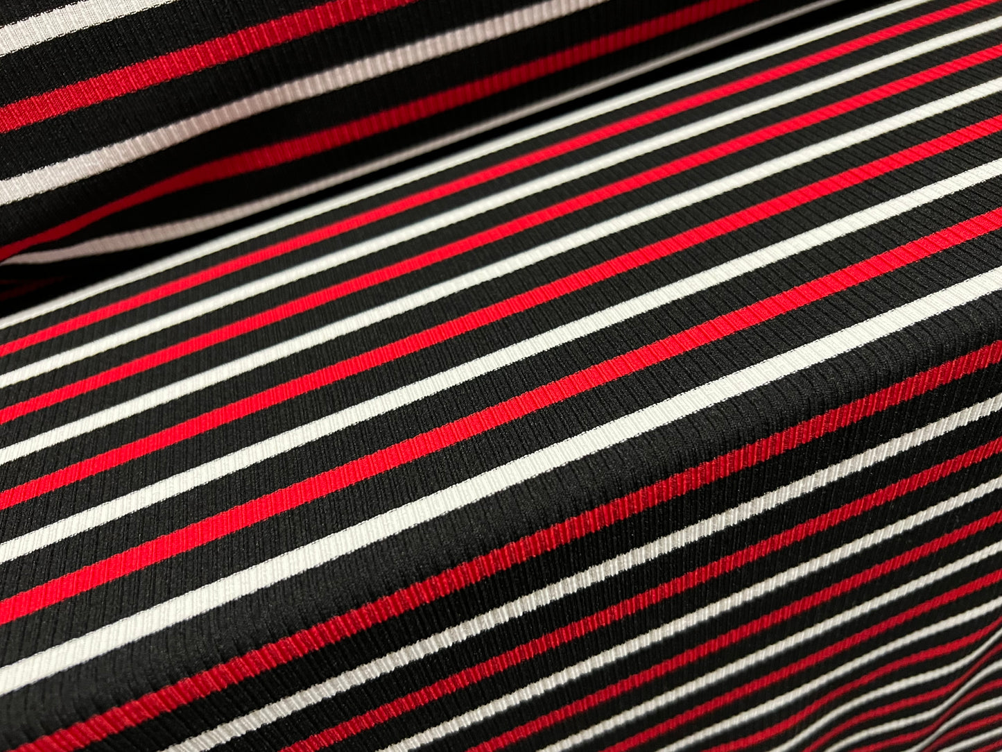 Stretch Spandex rib jersey fabric, per metre - stripe - black, white & red