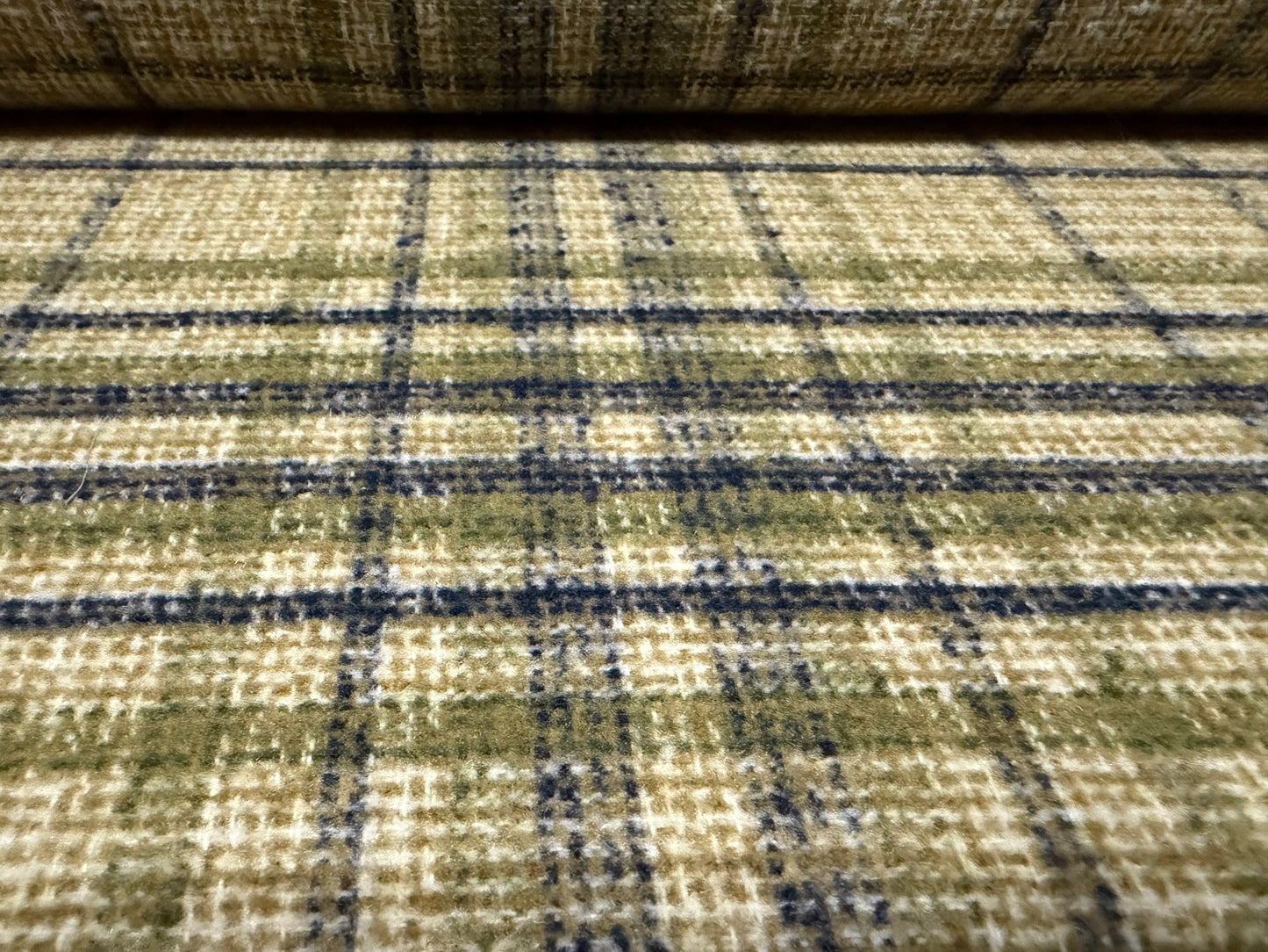 Brushed wool bouclé fabric, per metre - plaid - mustard & moss green
