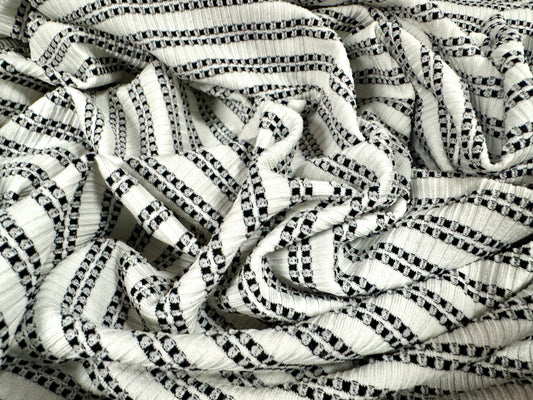 Stretch Spandex rib jersey fabric, per metre - geometric stripe - black & white