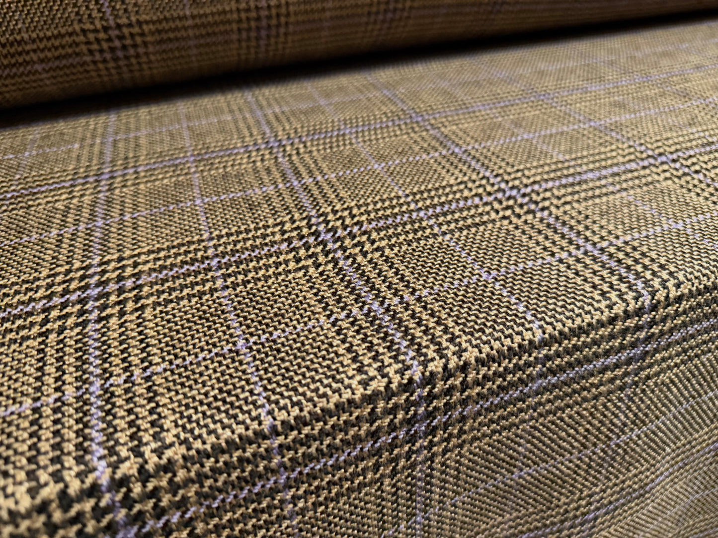 Wool tweed fabric, per metre - dogtooth check - light brown & lilac