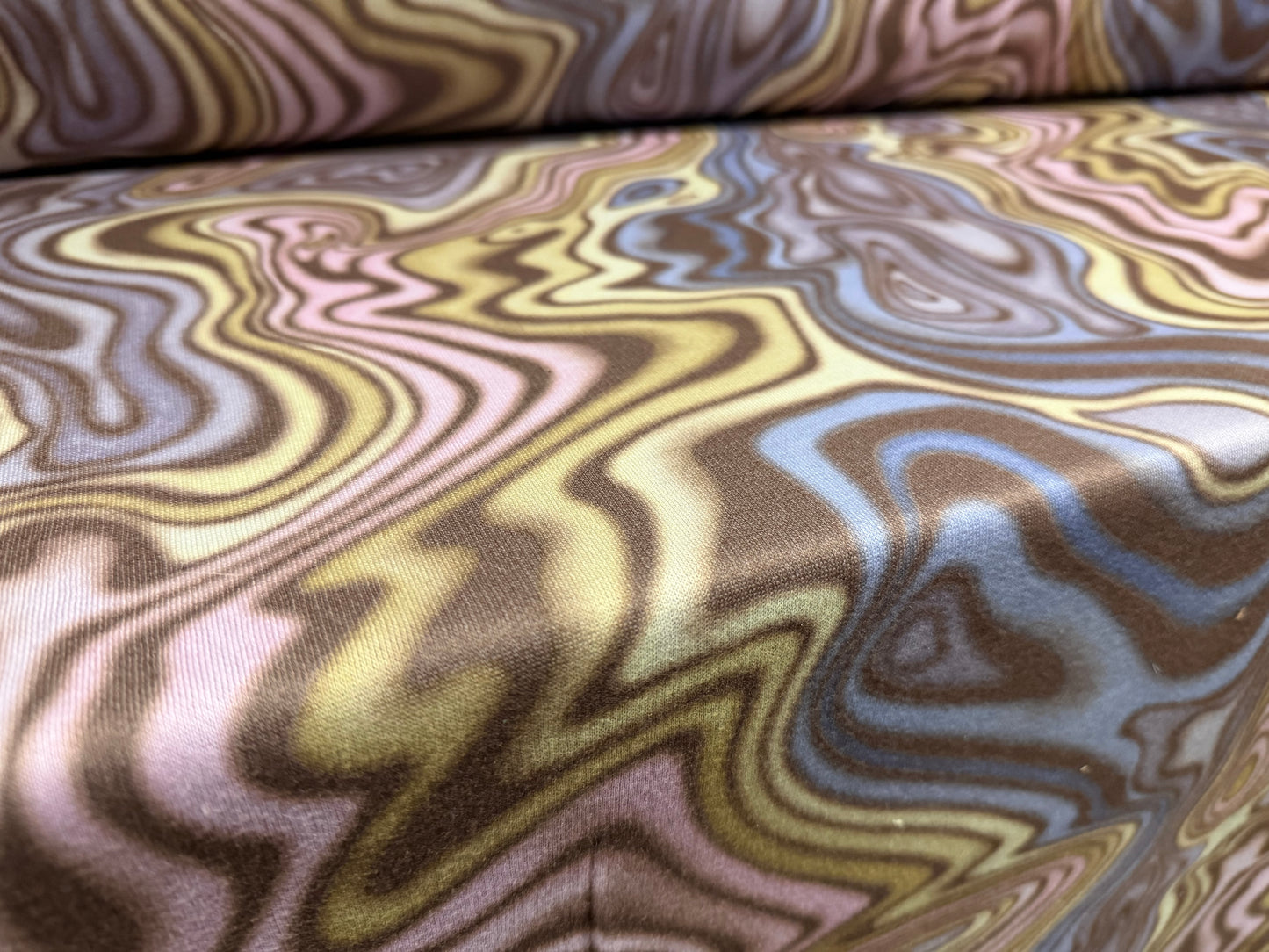 Sweatshirt fleece soft jersey fabric, per metre - swirl print - pastels