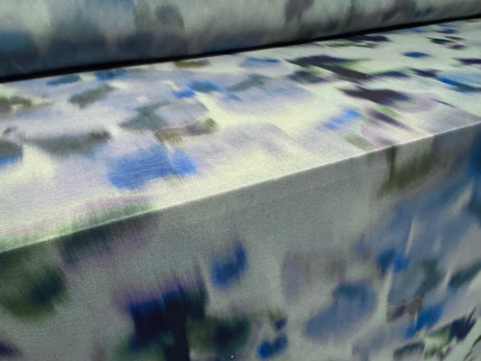 Power mesh net stretch spandex fabric, per metre - smudge print - blue