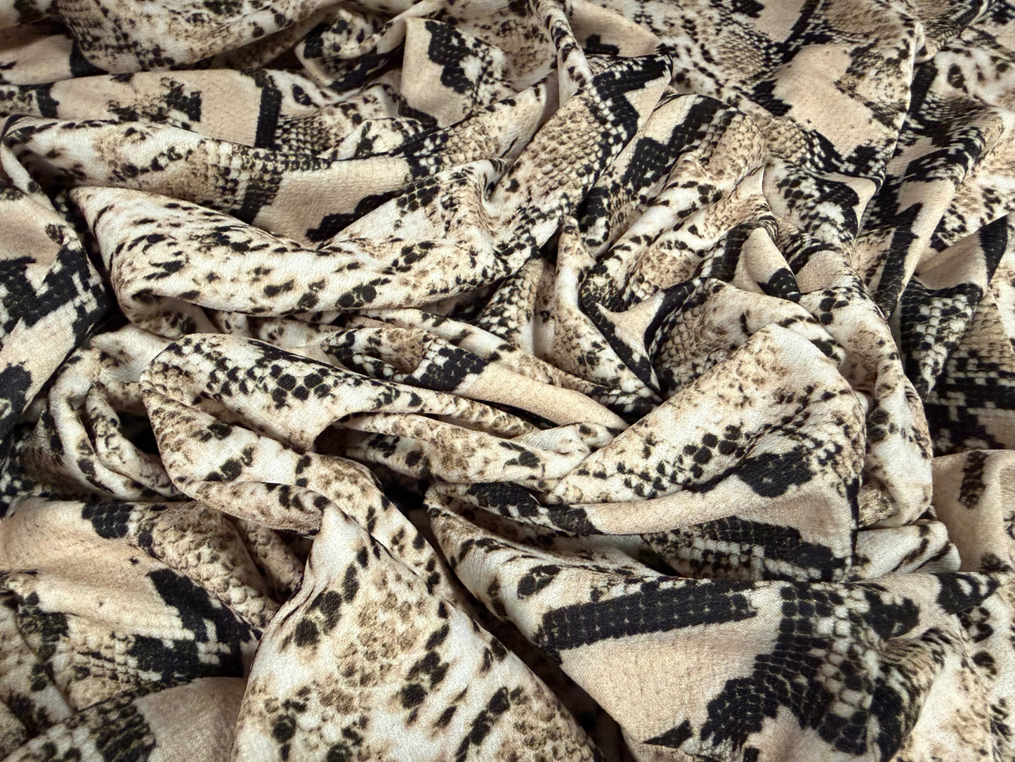 Valentino crepe stretch spandex jersey fabric, per metre - snakeskin animal print - beige & black