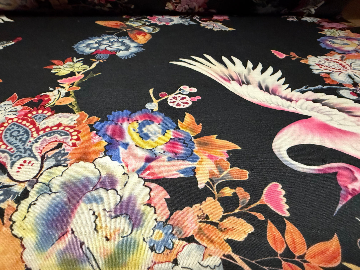 Soft handle single jersey fabric, per metre - Chinoiserie print - black