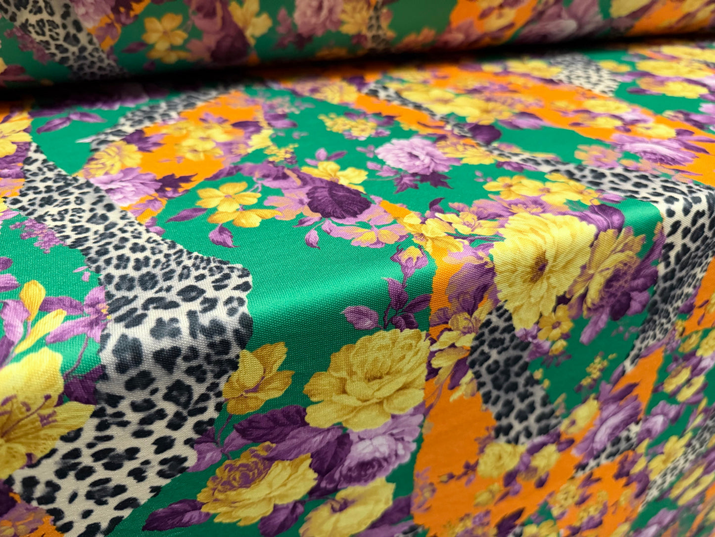 Toledo double jersey fabric, per metre - leopard skin floral print - multicolour