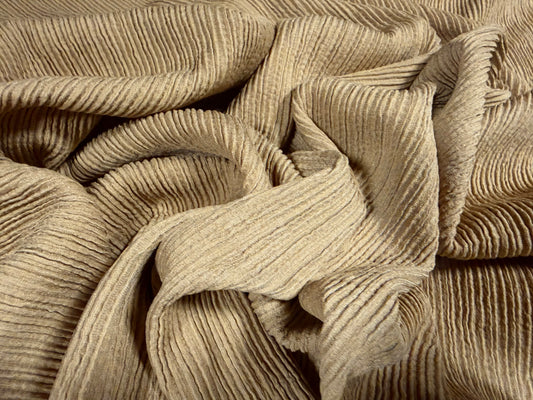 Stretch spandex ripple rib jersey fabric with loopback, per metre - plain - light brown