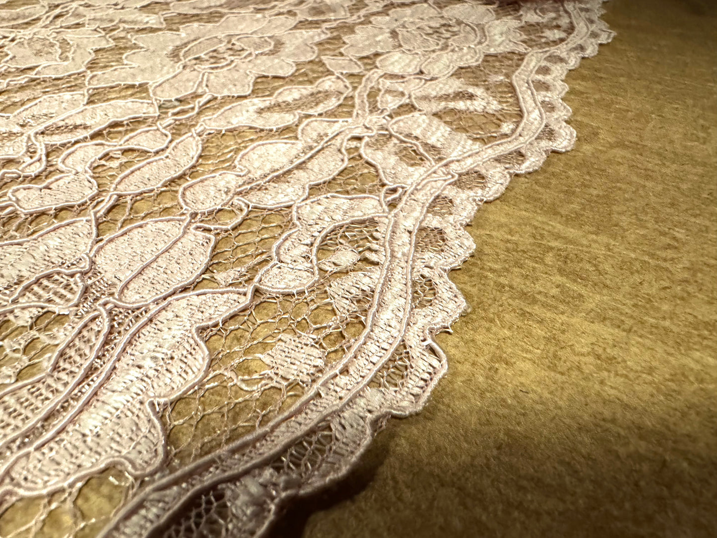Heavy corded Alencon lace dress fabric with scalloped selvedge, per metre - floral - nude