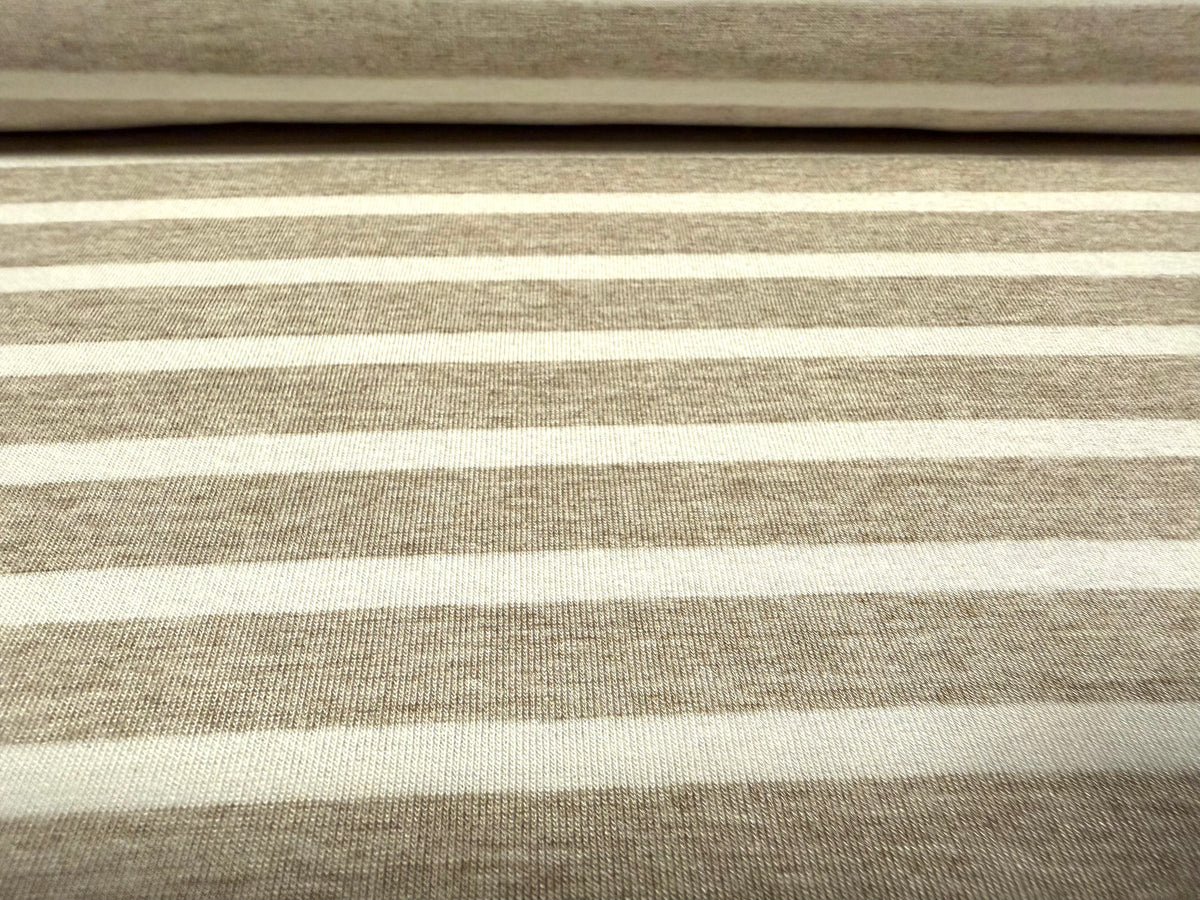 Viscose spandex stretch jersey fabric, per metre - butchers stripe - oatmeal