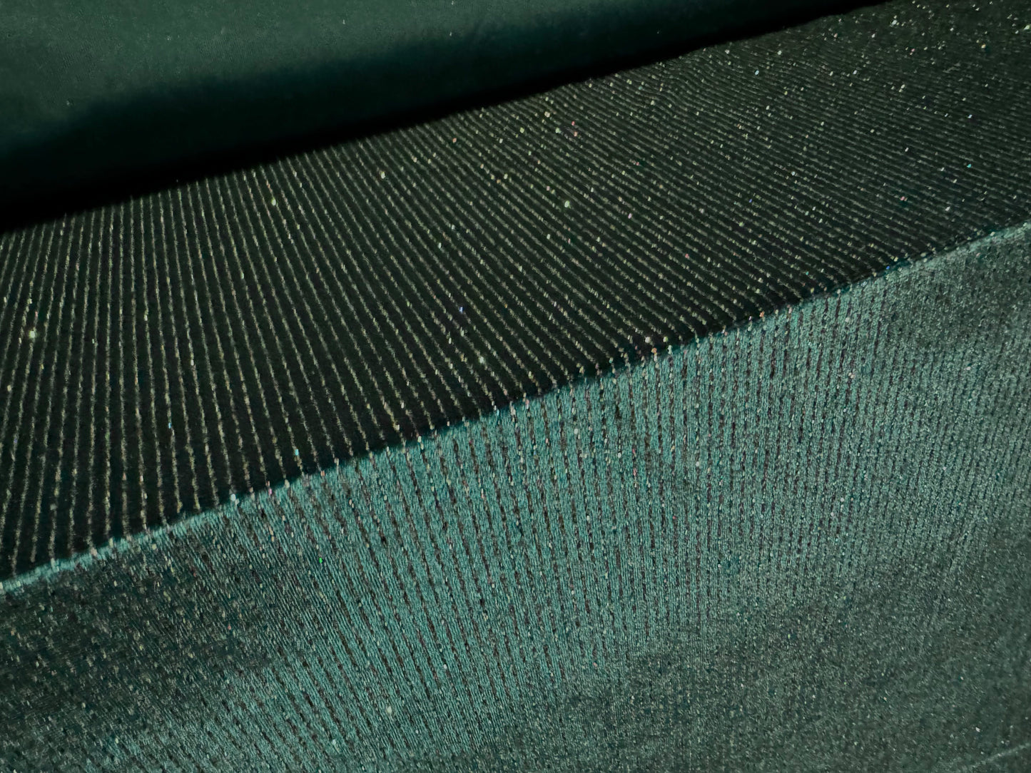 Couture Spandex velvet velour stretch fabric, per metre - glitter pinstripe - teal