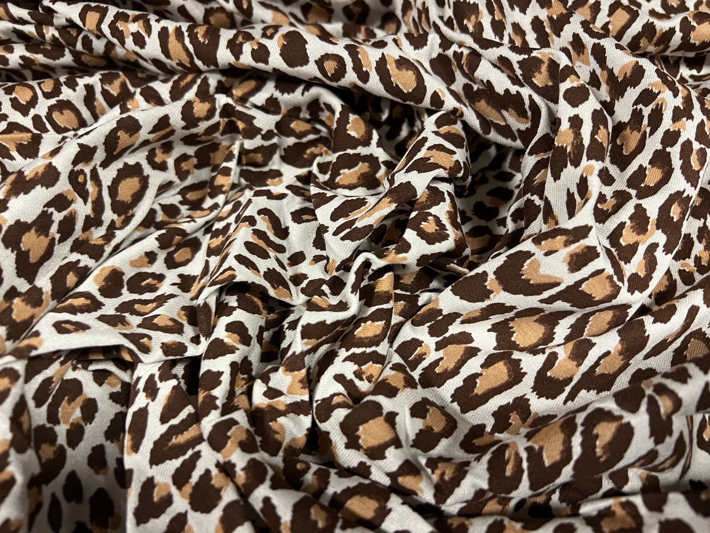 Cotton single jersey fabric, per metre - cheetah animal print - ivory & brown