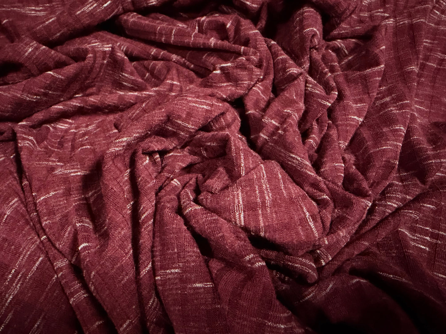 Soft stretch ribbed jersey knit fabric, per metre - dash melange - wine