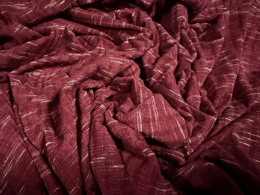 Soft stretch ribbed jersey knit fabric, per metre - dash melange - wine