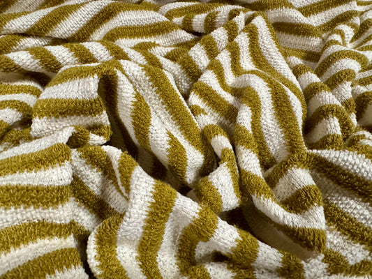 Knitwear jersey fabric, per metre - stripe - mustard & cream