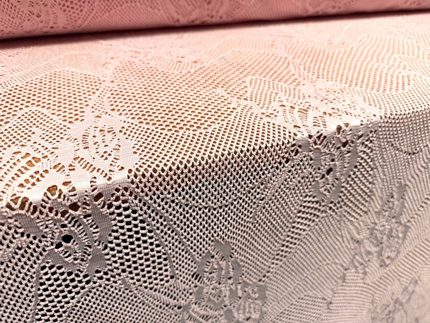Stretch fishnet jersey fabric with floral design, per metre - pink