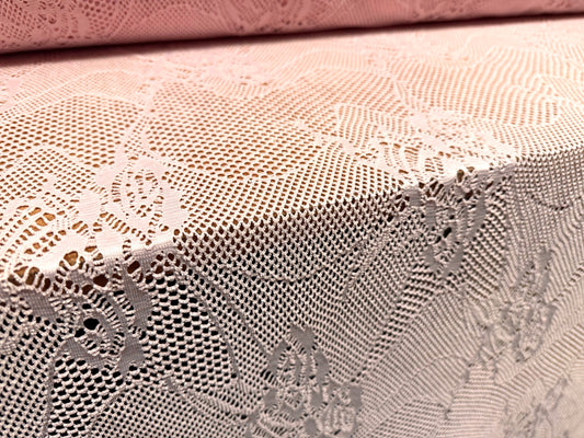 Stretch fishnet jersey fabric with floral design, per metre - pink