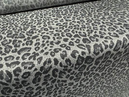 Metallic moonlight lightweight single jersey fabric, per metre - leopard print - grey