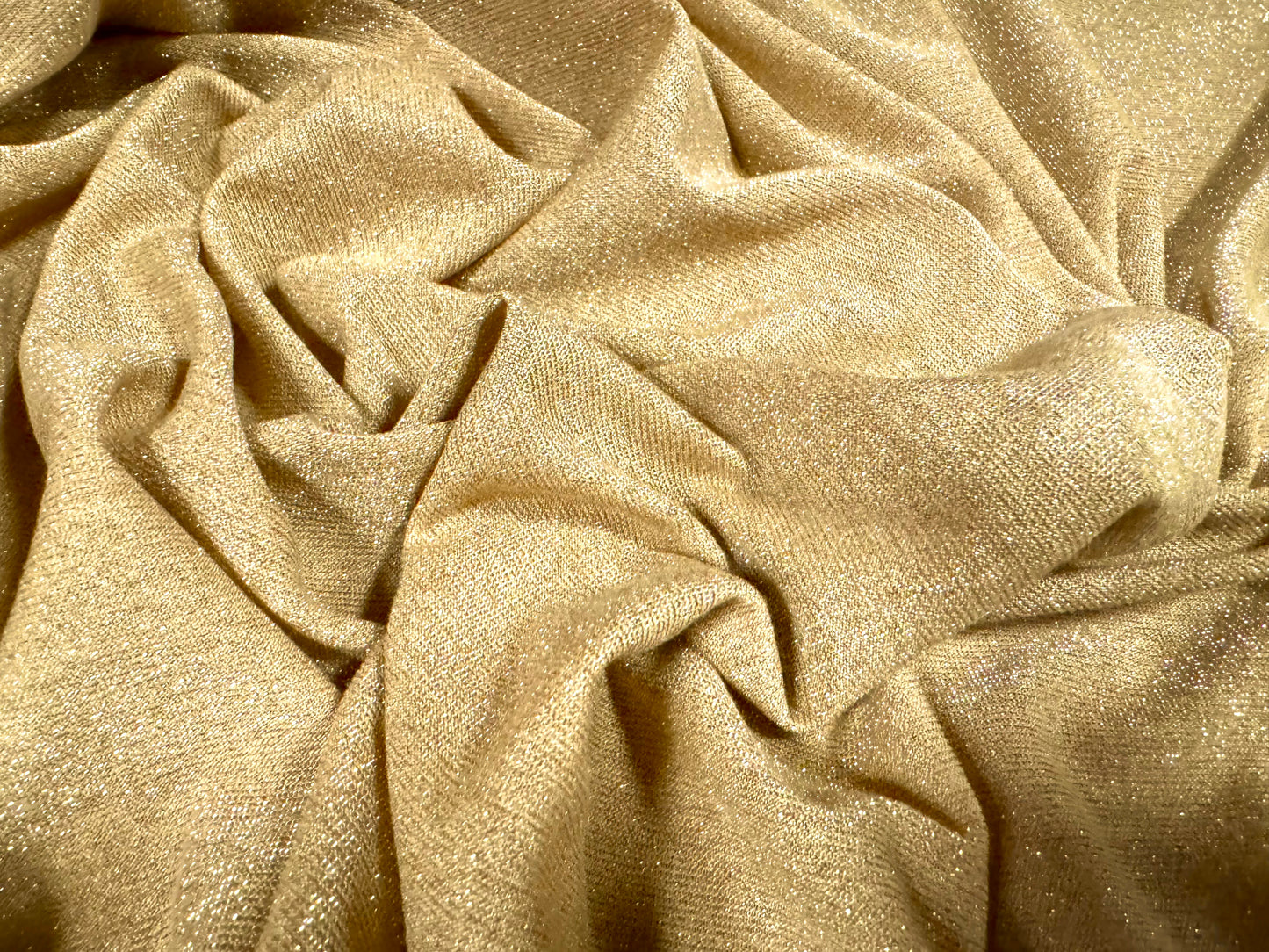 Metallic single jersey fashion fabric, per metre - lurex sparkle - old gold