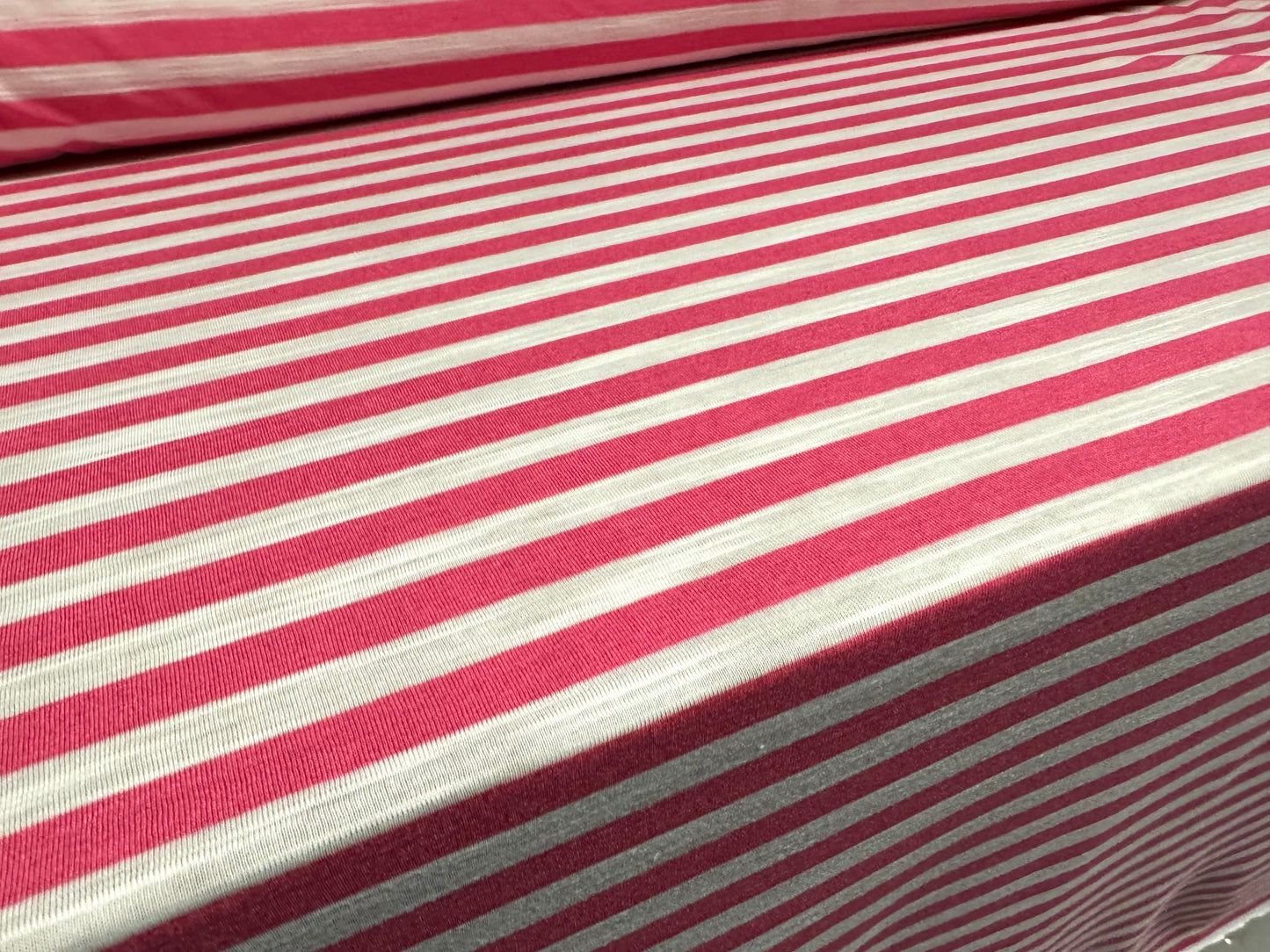 Soft handle single jersey fabric, per metre - stripe - pink & white