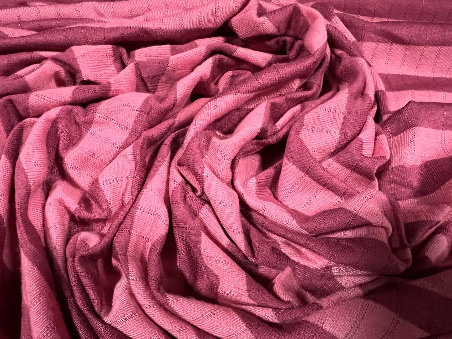 Ribbed viscose blend single jersey fabric, per metre - stripe - pink & mauve