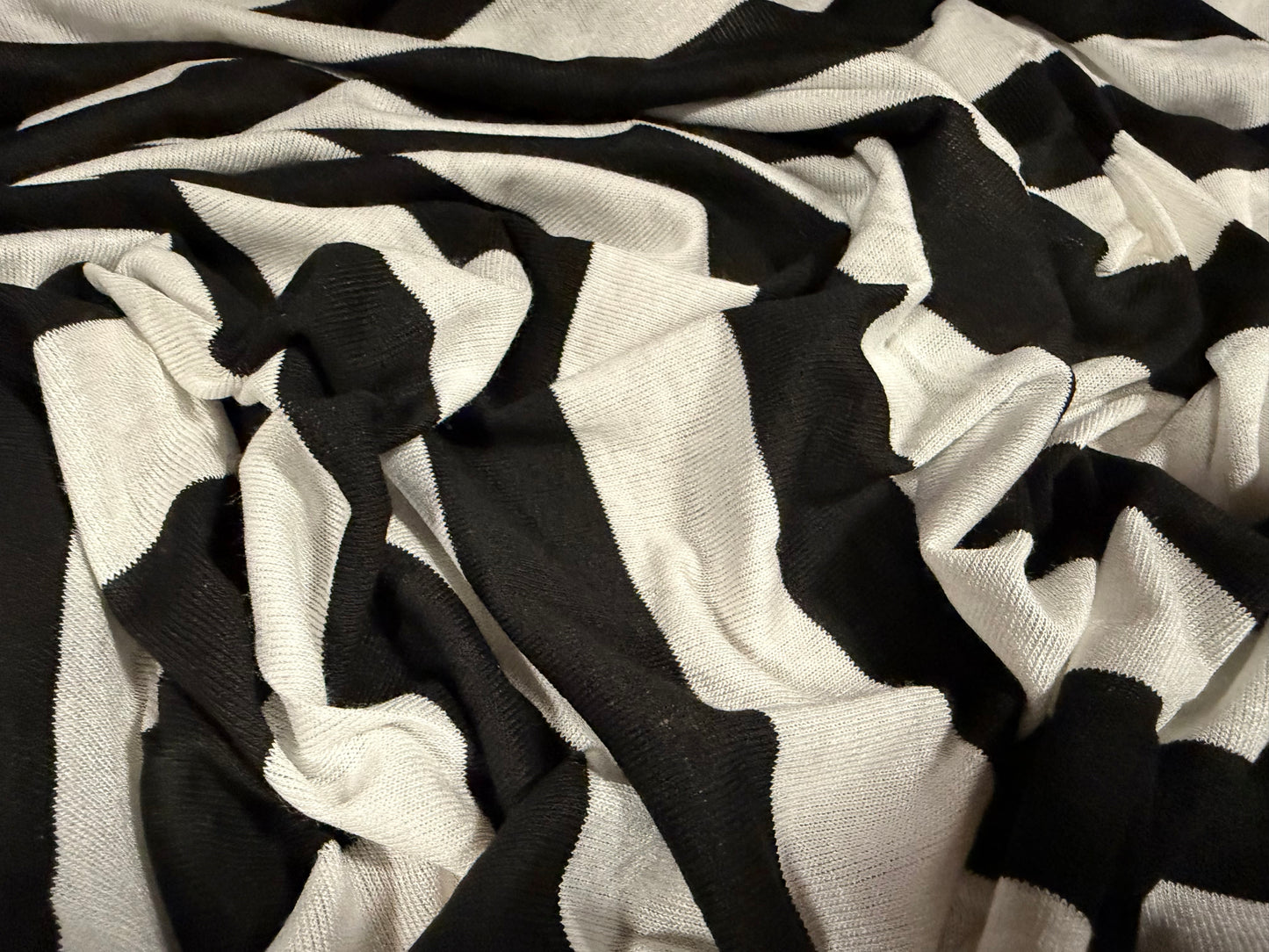 Lightweight stretch single jersey fabric, per metre - stripe - black & white