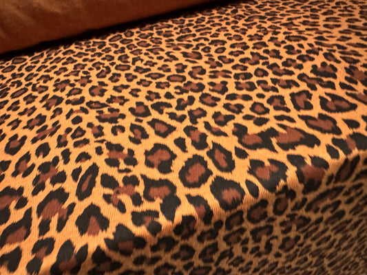 Viscose spandex stretch jersey fabric, per metre - leopard print - caramel