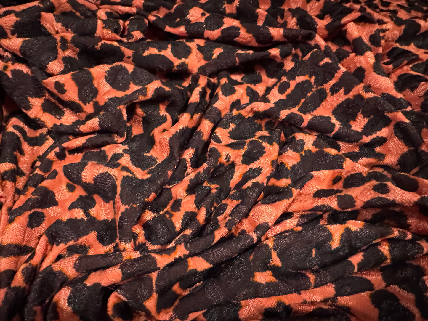 Stretch spandex jersey jacquard fabric, per metre - leopard print - coral pink