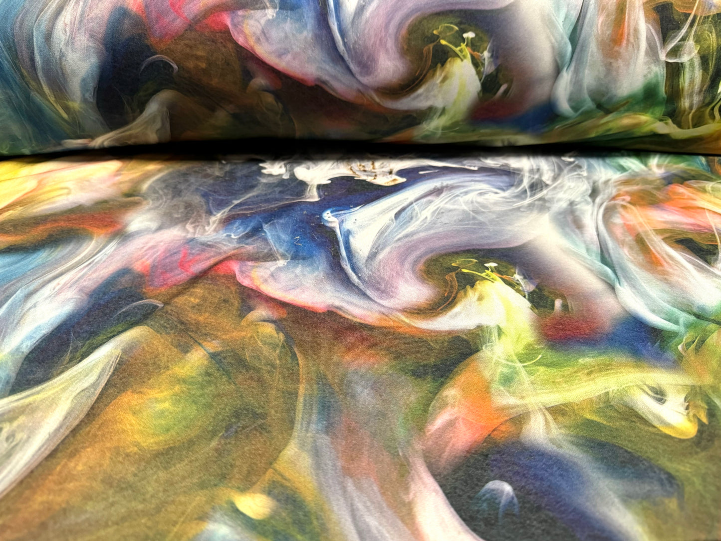 Lightweight stretch single jersey fabric, per metre - paint explosion print - multicolour