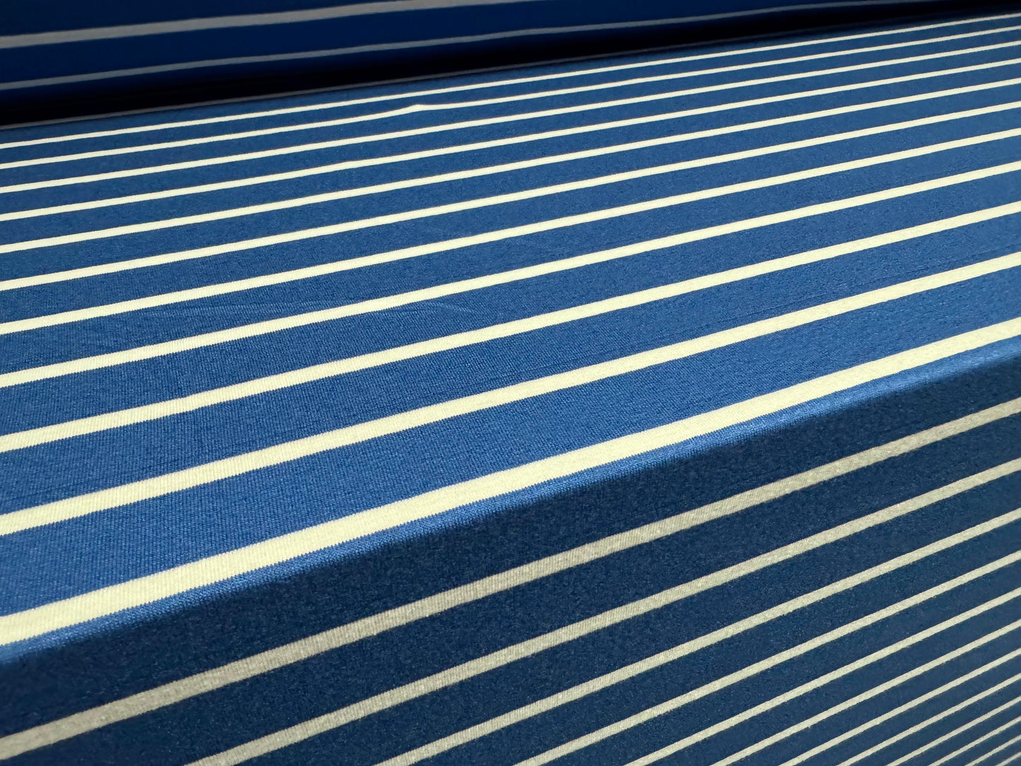 Viscose spandex stretch single jersey fabric, per metre - stripe - cornflower blue & white