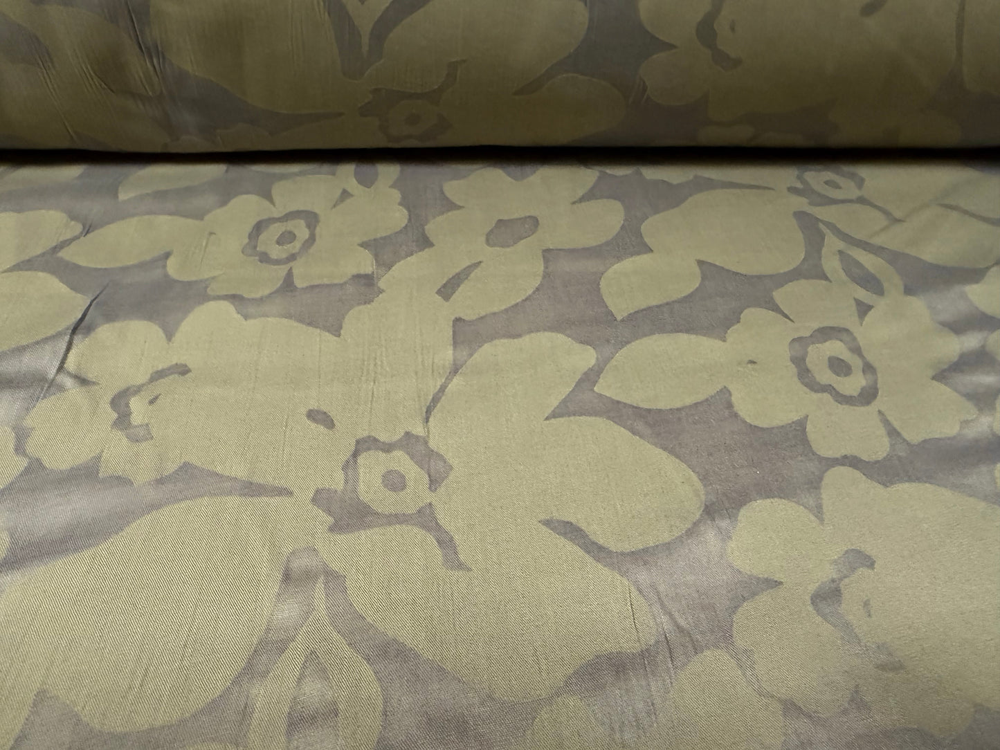Lightweight cotton woven dress fabric, per metre - floral burnout - khaki