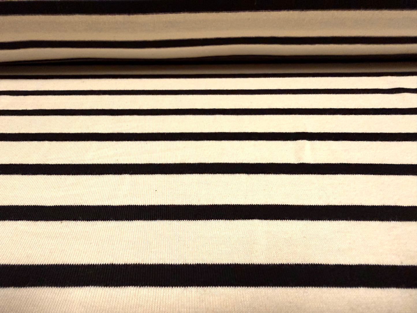 Viscose spandex stretch single jersey fabric, per metre - stripe - cream & black