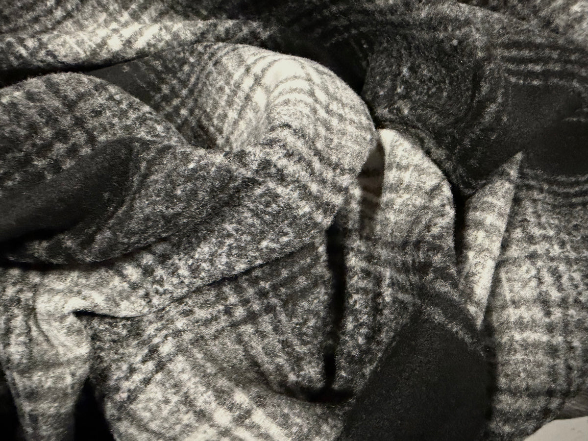Wool flannel fabric, per metre - tartan check - black & grey