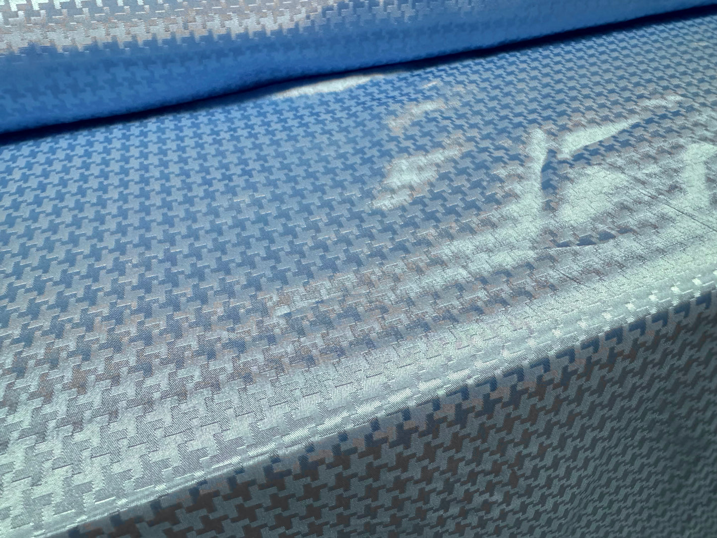 Silky satin woven fabric, per metre - dogtooth jacquard - sky blue