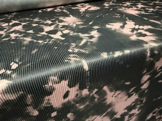 Ribbed jersey fashion fabric, per metre - tie dye print - black & nude