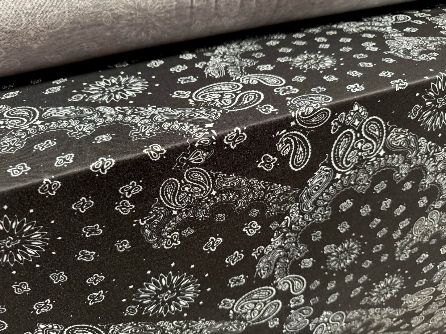 Soft handle stretch single jersey fashion fabric, per metre - paisley print - black & white