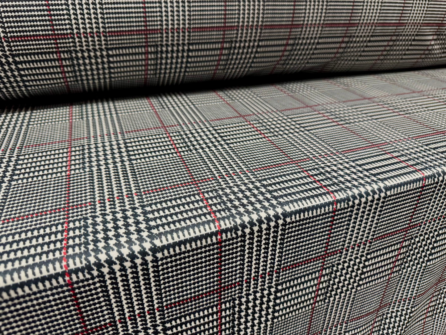 Double jersey upholstery fabric, per metre - dogtooth check print - grey & red