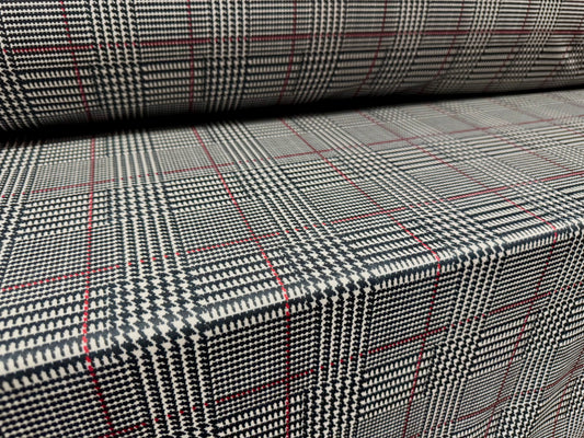 Double jersey upholstery fabric, per metre - dogtooth check print - grey & red