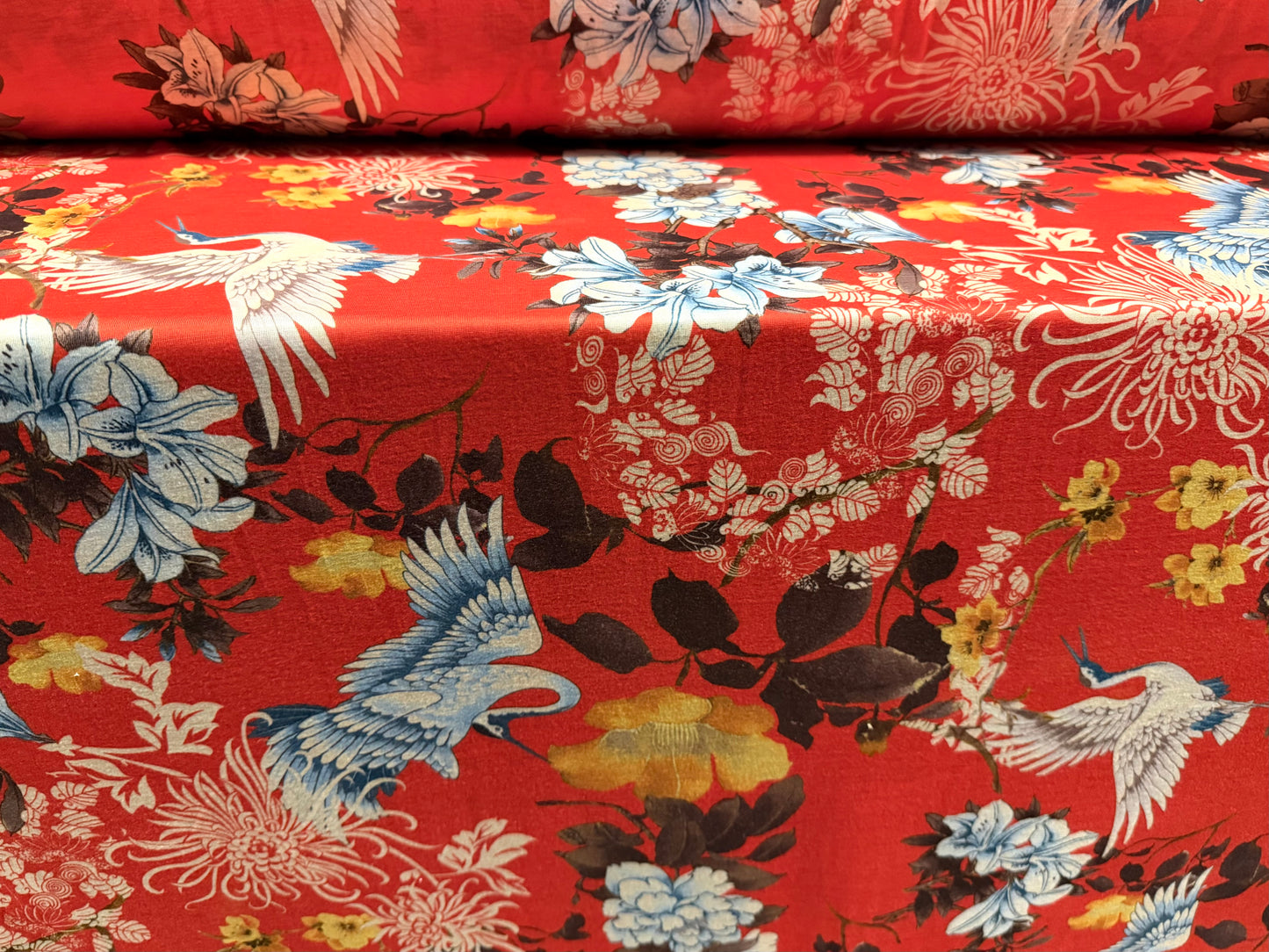 Soft handle single jersey fabric, per metre - Chinoiserie print - orange