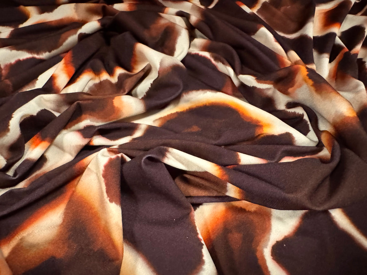 ITY stretch spandex single jersey fabric, per metre - giraffe animal print - brown & cream