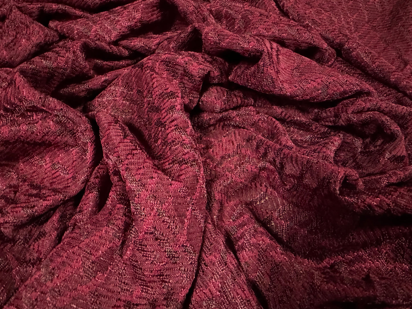 Knitwear jersey dress fabric, per metre - stylised criss-cross jacquard - wine