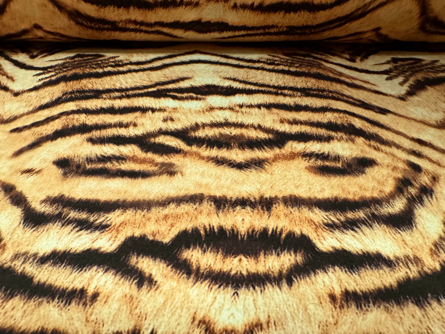 Stretch spandex interlock jersey fabric, per metre - tiger print - gold