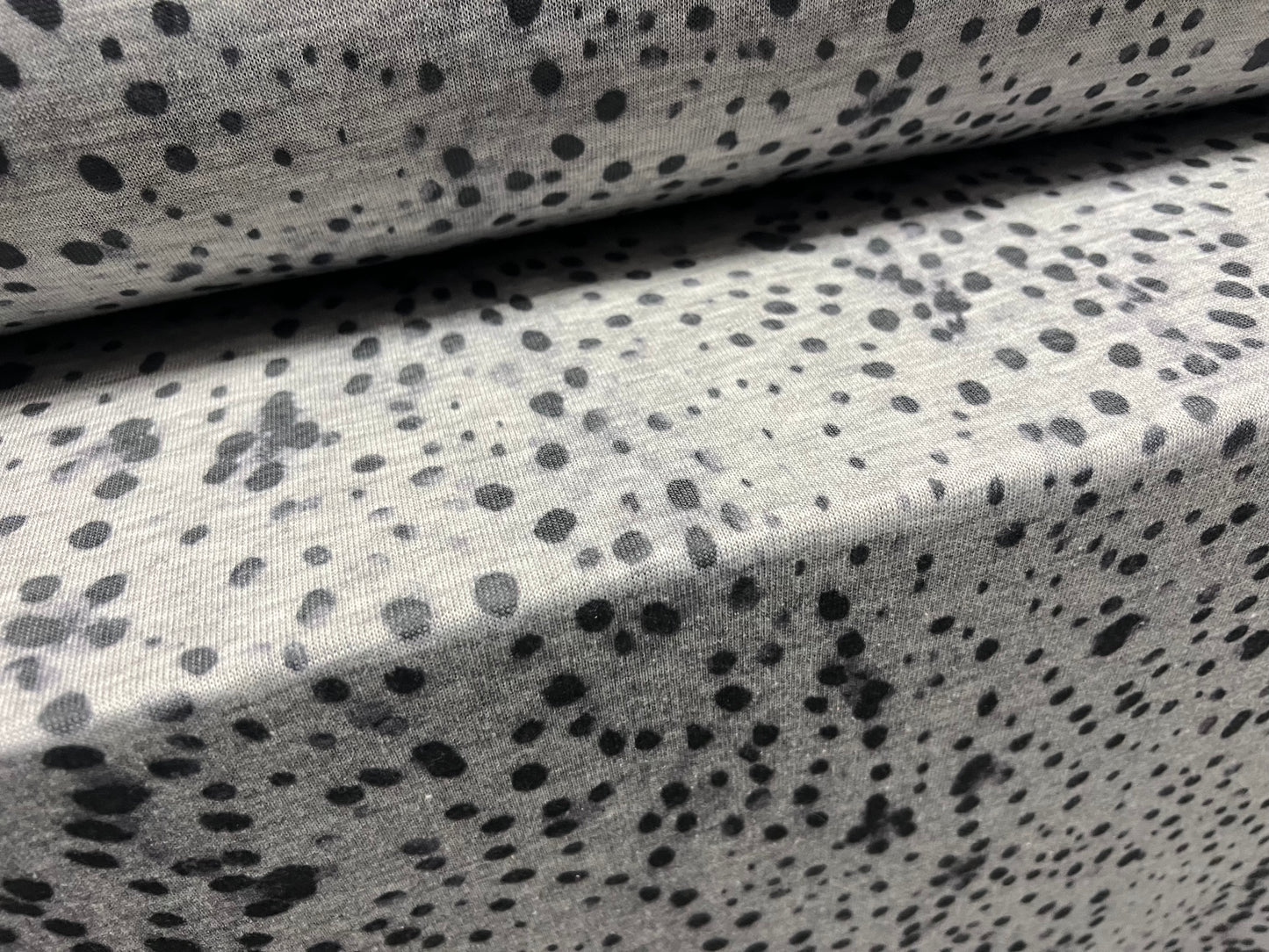 Knitwear jersey fabric, per metre - Dalmatian spot print - grey marl