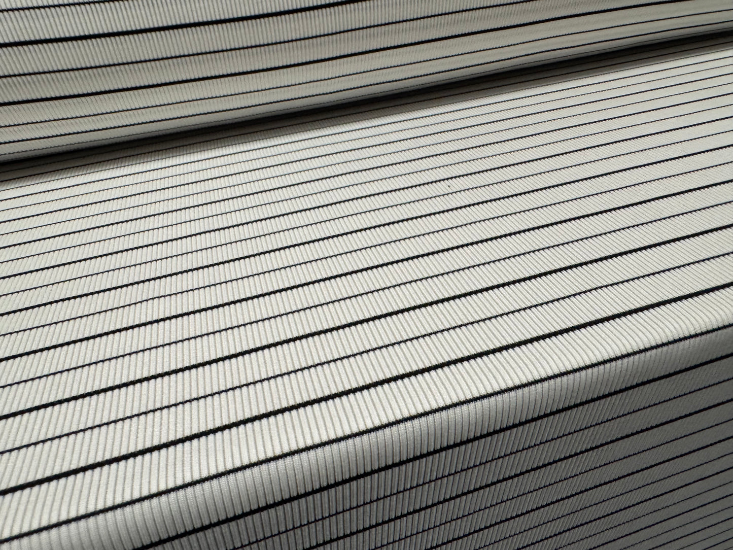 Stretch Spandex rib jersey fabric, per metre - pinstripes - black & white