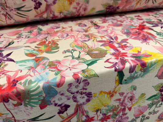 Soft handle single jersey fabric, per metre - wild flower bouquet print - multicolour