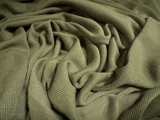 Soft handle fine rib jersey knit fabric, per metre - plain - khaki green