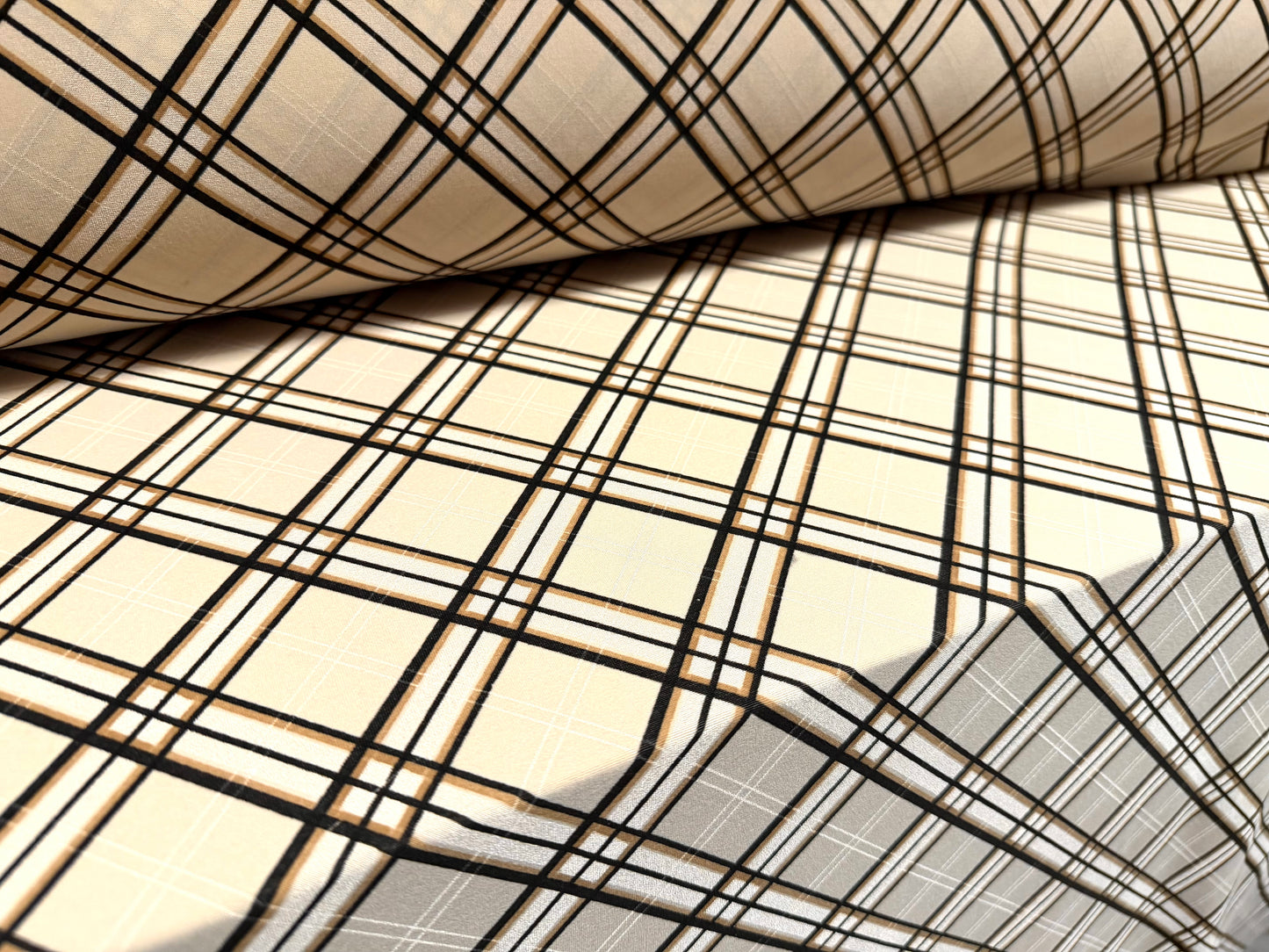 Stretch spandex crepe single jersey fabric, per metre - Argyle check print - cream