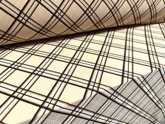 Stretch spandex crepe single jersey fabric, per metre - Argyle check print - cream