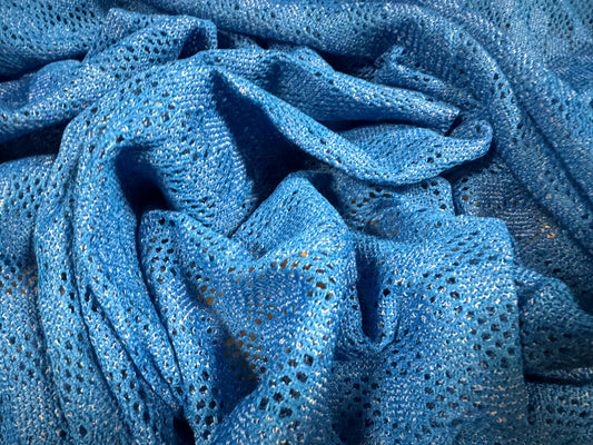 Crochet knit jersey fabric, per metre - squares jacquard - bright blue