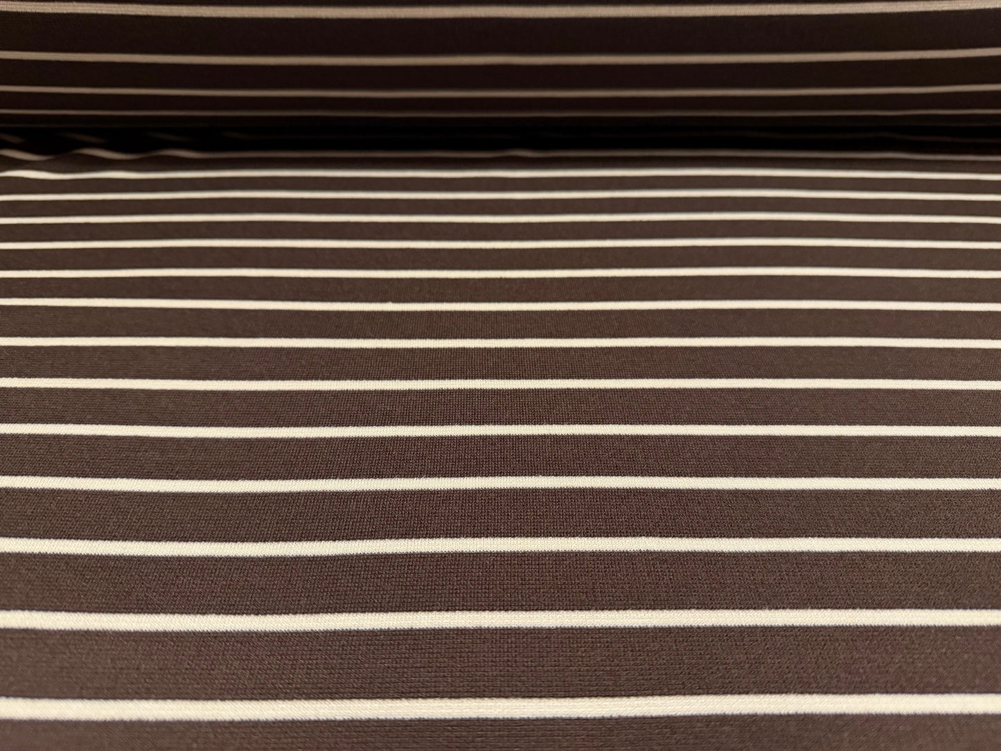 Ponte Roma double jersey knit stretch fabric, per metre - stripes - brown & ivory