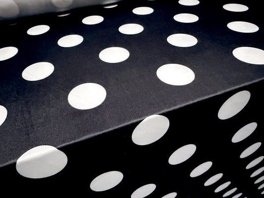 Soft touch stretch spandex jersey fabric, per metre - polka dot print - black & white