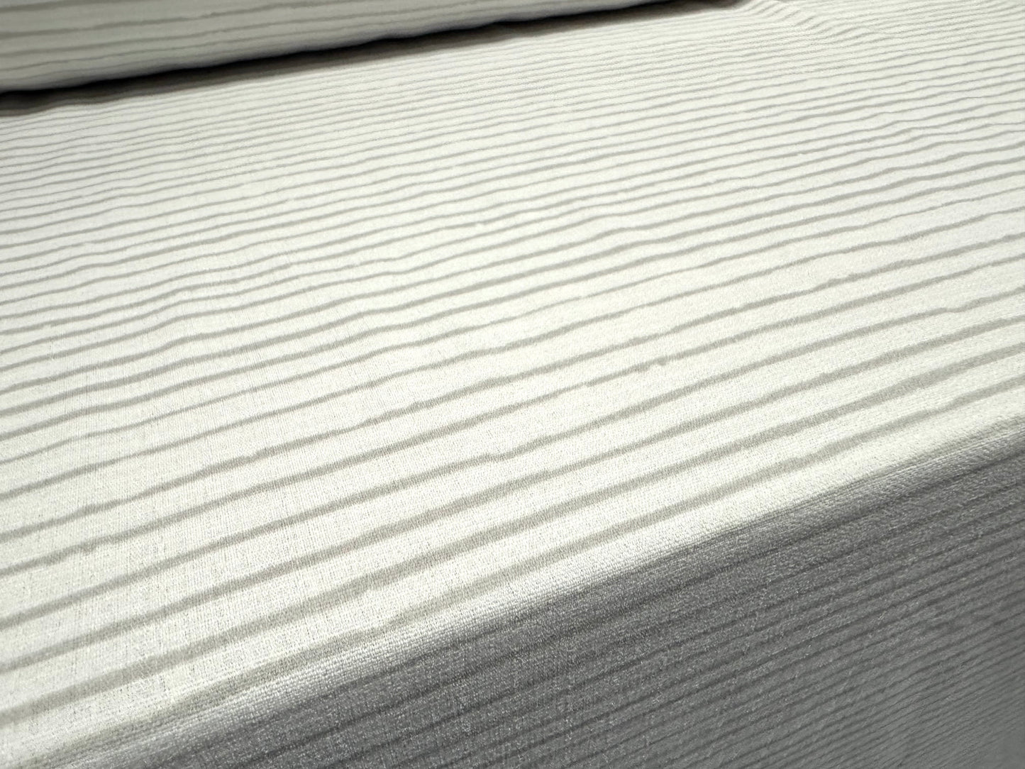 Woven crepe dress fabric, per metre - distressed stripe print - white & grey
